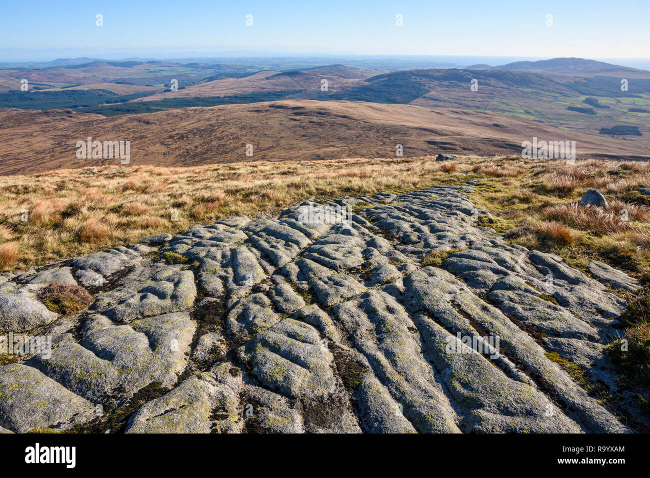 Rock formations sur la flotte de Cairnsmore, Galloway Hills, Dumfries et Galloway, Écosse Banque D'Images