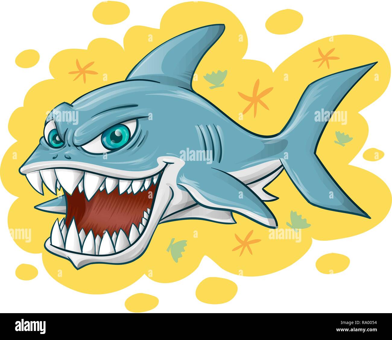 Caricature de requin sur fond jaune . vector illustration Illustration de Vecteur