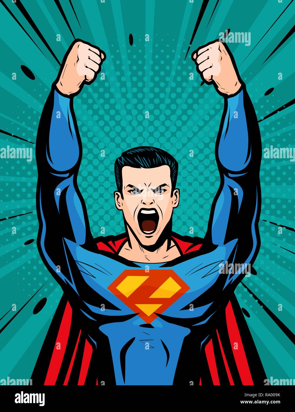 Forte de super-héros. Cartoon dans pop art retro style bande dessinée, vector illustration Illustration de Vecteur