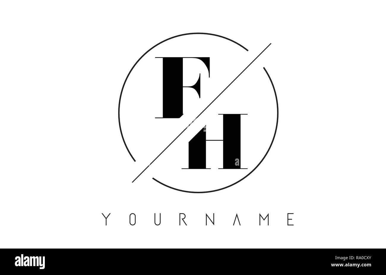 Lettre avec logo FH Cutted et recoupé et conception du châssis rond Vector Illustration Illustration de Vecteur