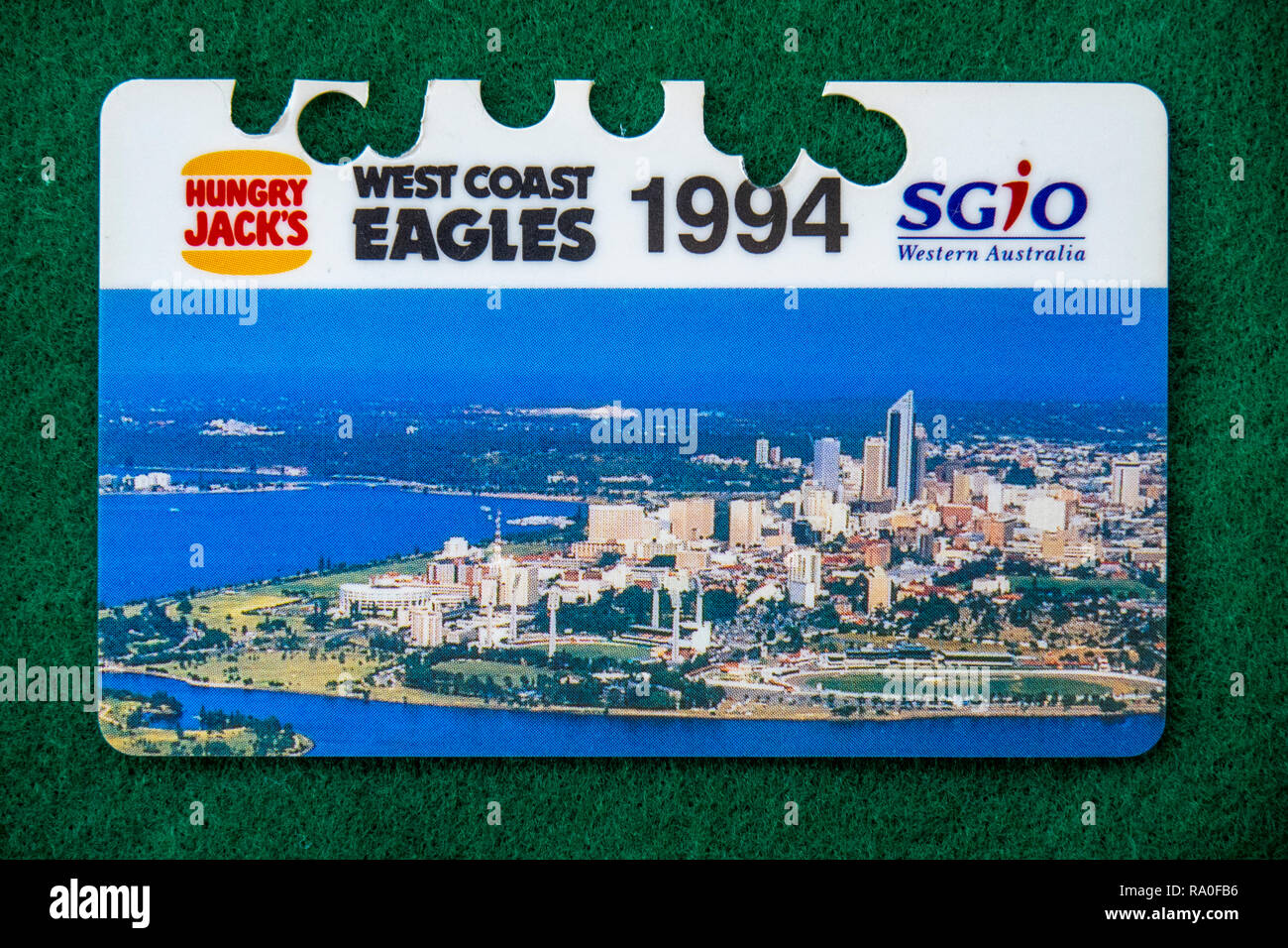Ville de Pert et Swan River sur la côte ouest de l'Eagles Football Club carte de membre pour l'année 1994. Banque D'Images