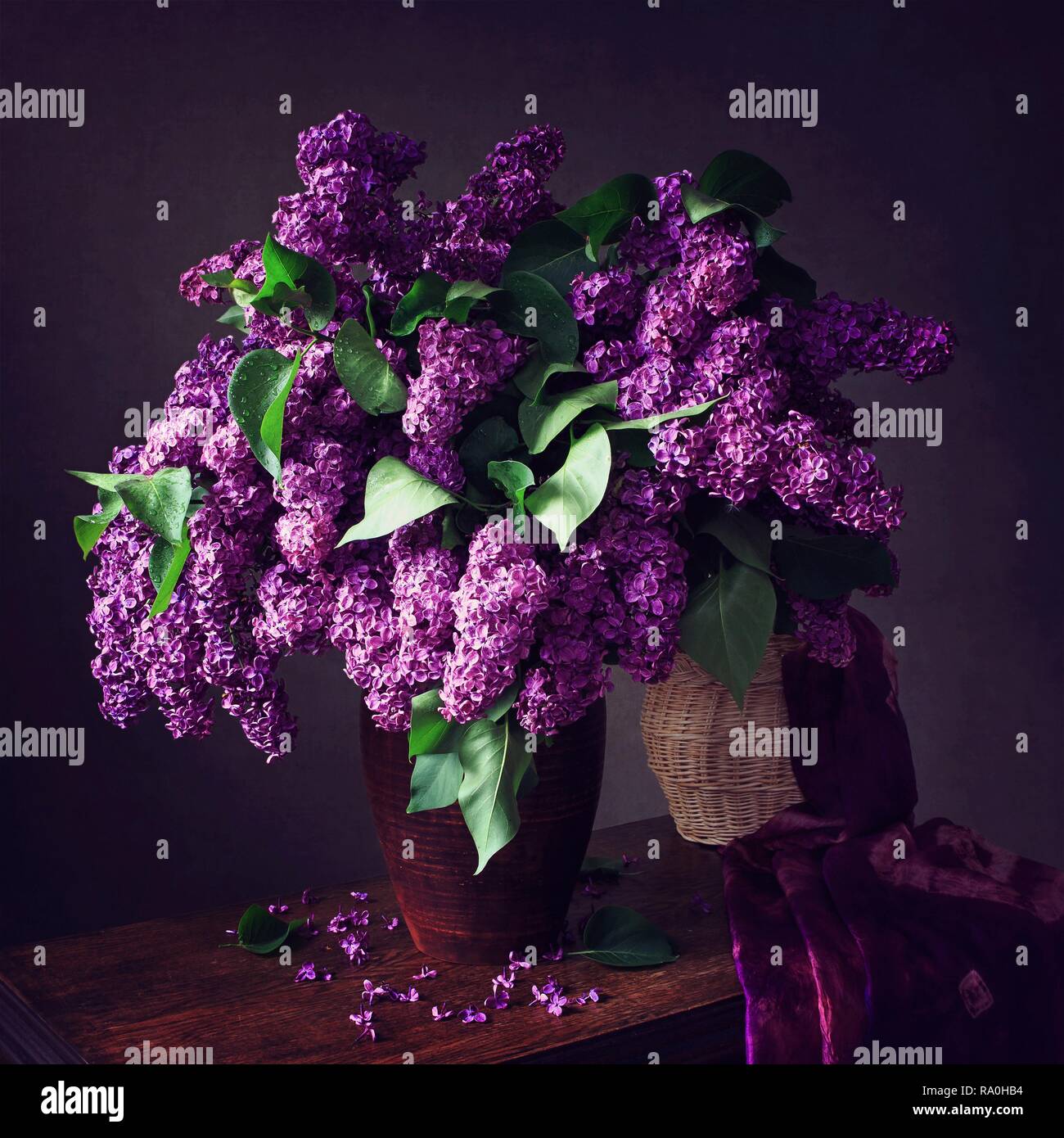 Nature morte au bouquet de lilas Banque D'Images