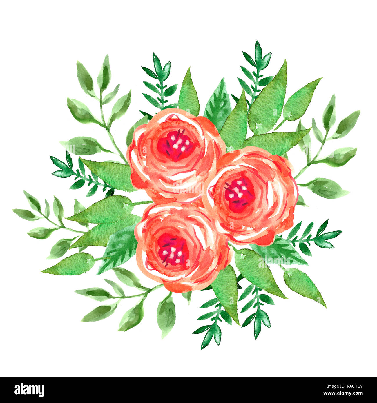 Bouquet de fleurs à l'aquarelle. Roses rouges. Floral background belle aquarelle de croquis pour la conception et la décoration. Vintage. Banque D'Images
