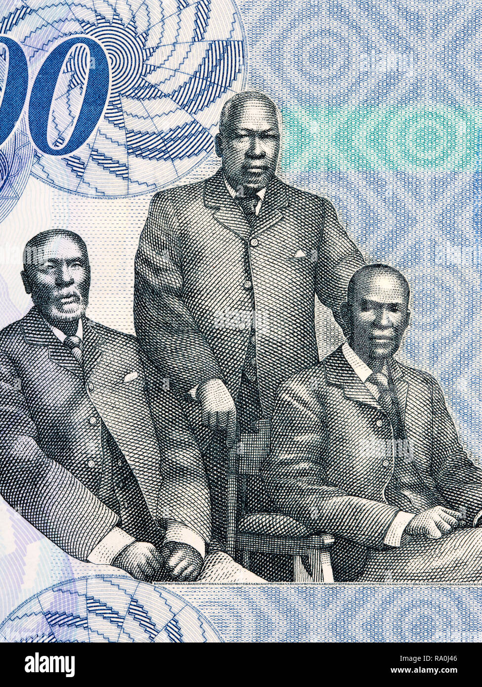 Trois chefs - Sebele I, Bathoen I, Khama III, portrait du Botswana de l'argent Banque D'Images