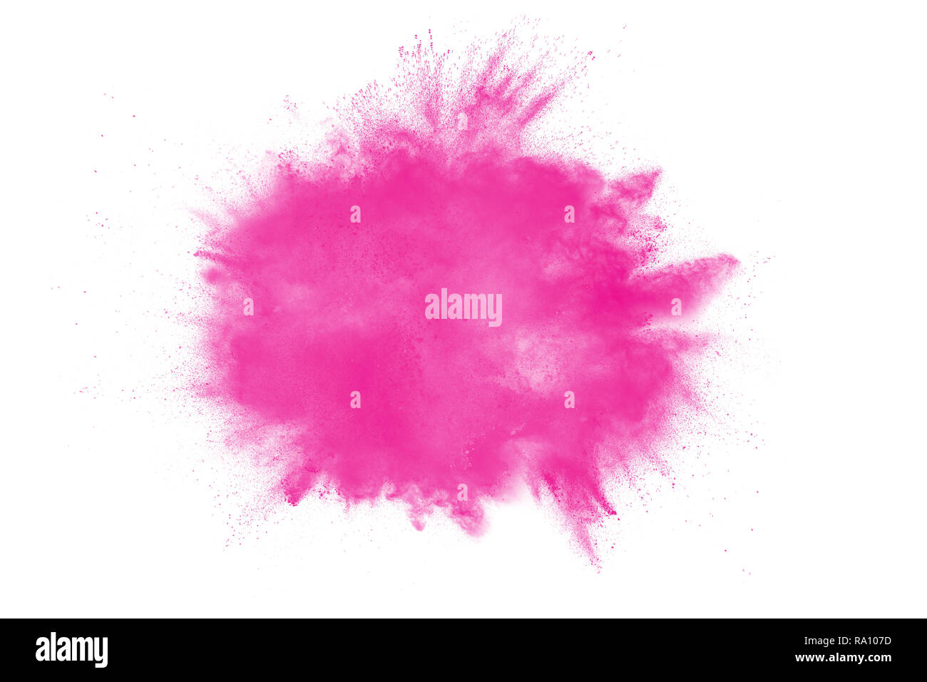 Explosion de poudre de couleur rose sur fond blanc. Banque D'Images