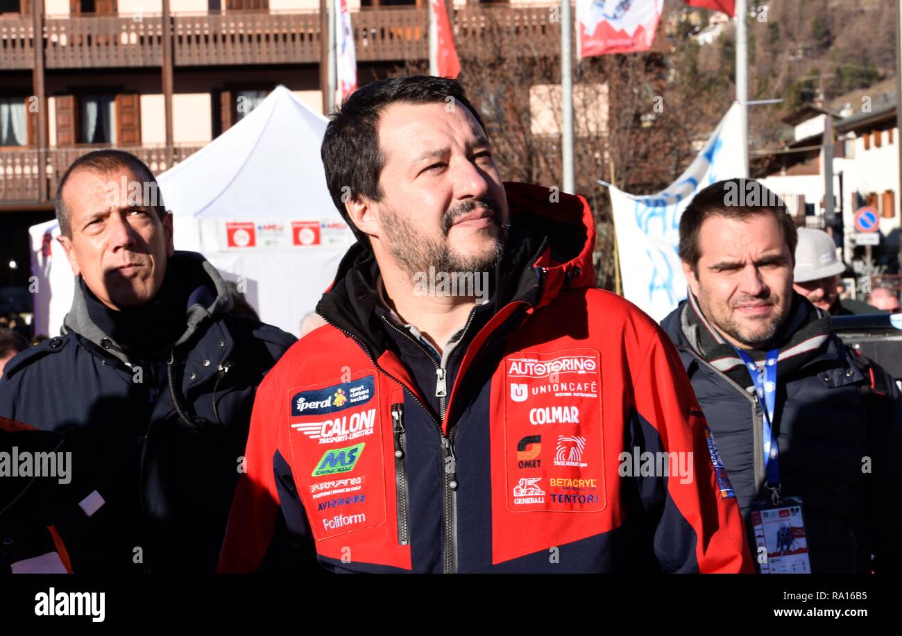 Foto LaPresse/Stefano Cavicchi 29/12/2018 Bormio, Italia politica Matteo Salvini un Bormio per il SuperG maschile di sci alpino.nella foto : Matteo Salvini Banque D'Images