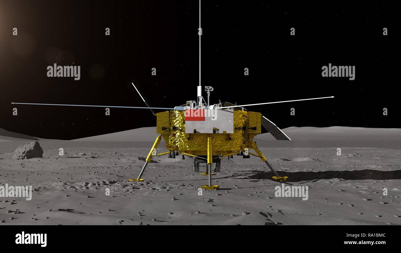 Beijing, Chine. Dec 30, 2018. Photo fournie par l'Administration de l'état de la science, de la technologie et de l'industrie pour la défense nationale montre l'image de l'atterrisseur lunaire de la Chine de Chang'e-4 sonde lunaire. Source : Xinhua/Alamy Live News Banque D'Images