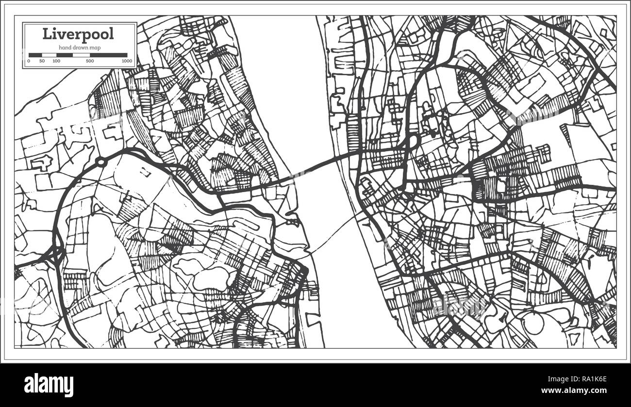 Liverpool Angleterre Plan de ville en style rétro. Une carte de Noël. Vector Illustration. Illustration de Vecteur