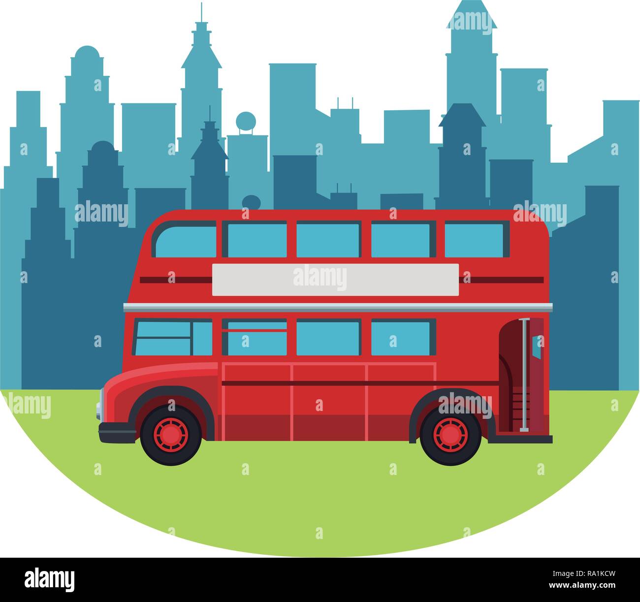 London bus à impériale icône ronde avec cityscape vector illustration graphic design Illustration de Vecteur