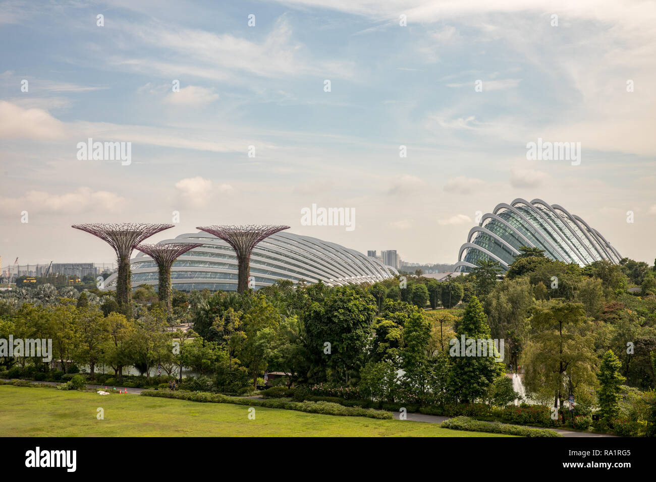 Singapour - décembre 2018 : Vue aérienne du jardin botanique, jardins de la baie de Singapour. Banque D'Images