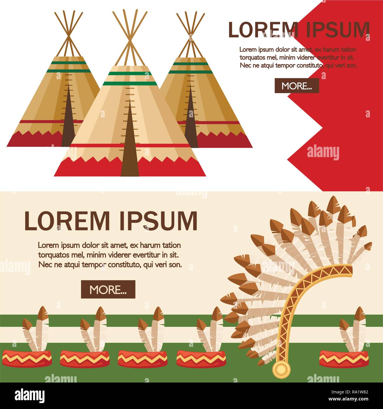 Groupe de tente indienne ou wigwam avec Warbonnet. Demeure de l'ONU du Canada, de Sibérie, d'Amérique du Nord. Maison de cuir. Télévision vector Illustration. W Illustration de Vecteur