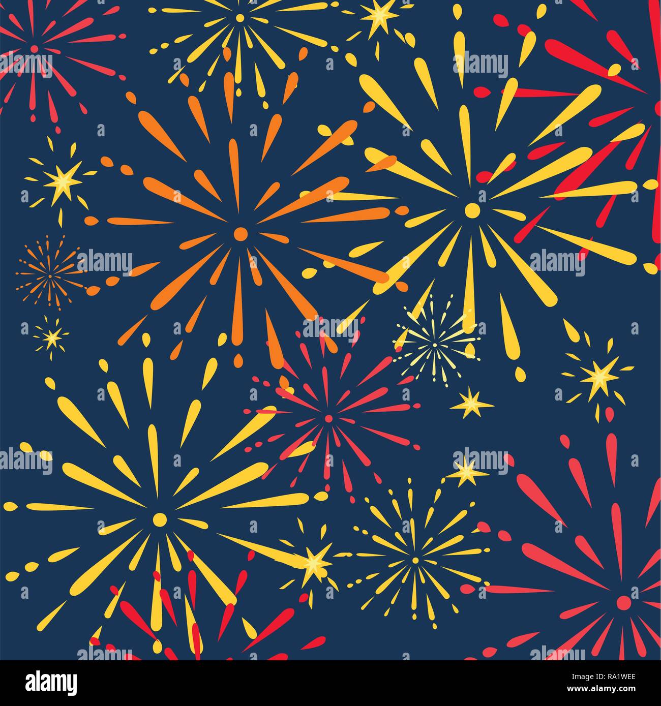 Résumé rouge et or d'artifice d'explosions. Télévision vector illustration sur fond de ciel de nuit. Place pour le texte. Illustration de Vecteur