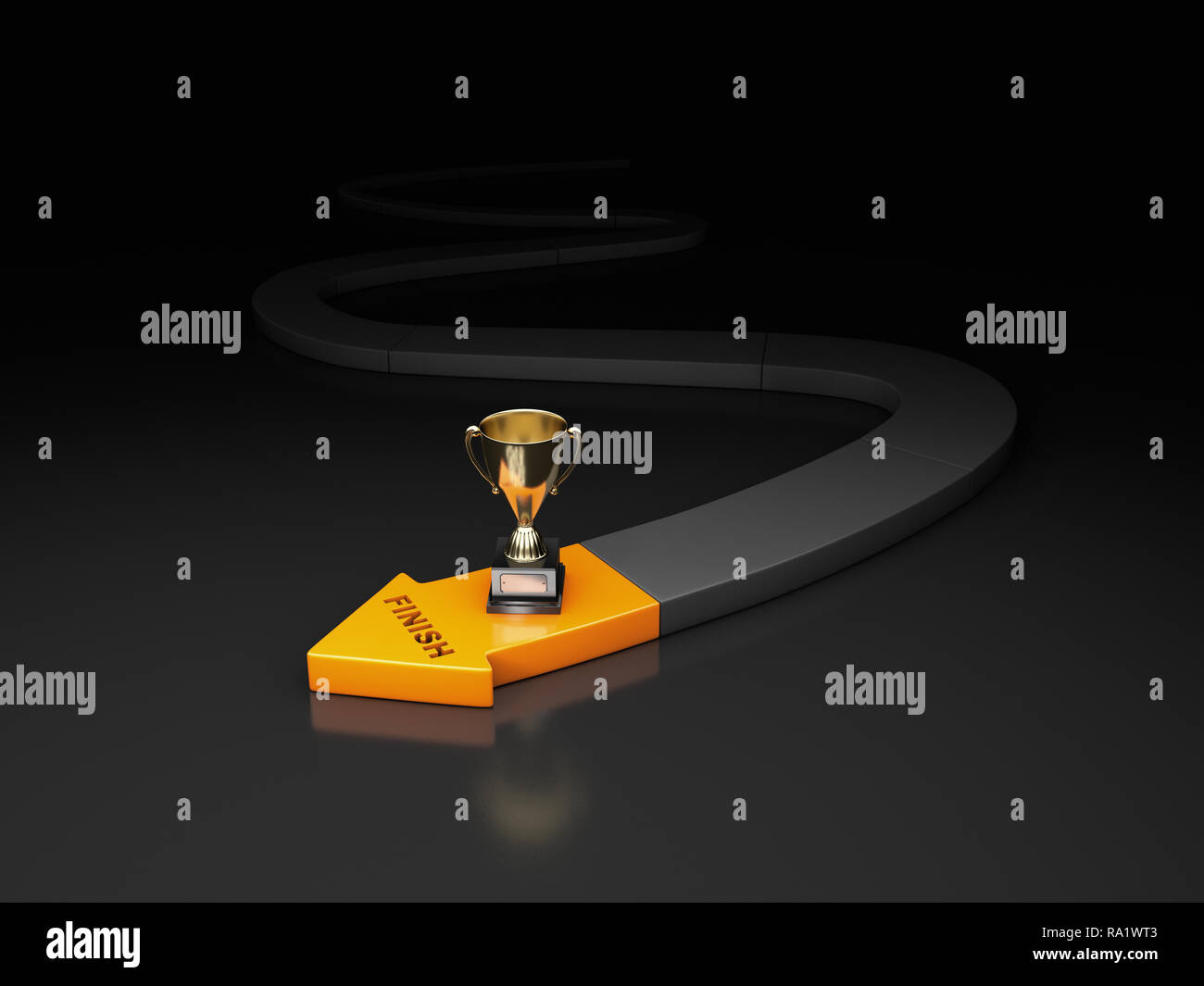 Illustration 3d de la ligne d'une flèche jaune à la fin et de la