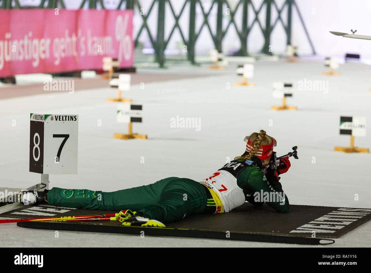 Franziska Pfnür. Défi L'équipe allemande a lieu pendant le Biathlon WTC JOKA auf Schalke en vedette de jeunes. biathlethes allemand Banque D'Images