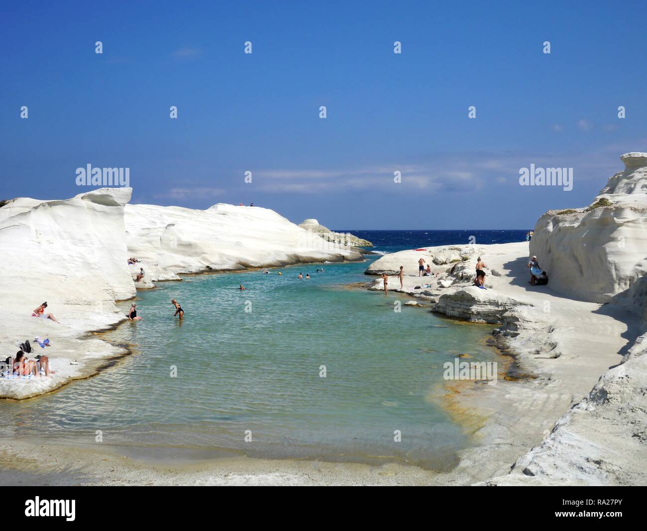 Plage de Sarakiniko Plage lunaire ou sur l'île de Milos, Grèce Banque D'Images