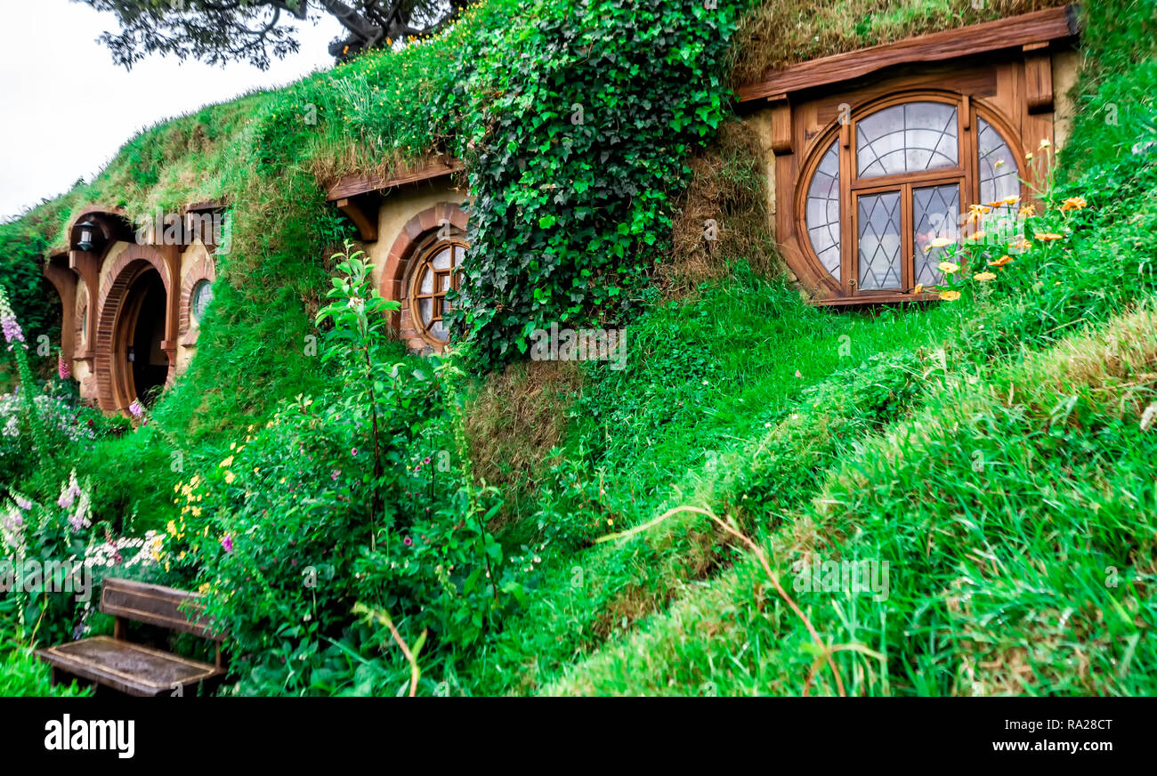 1er décembre 2018 : Bilbo et Frodo Baggins Chambre à Hobbiton Movie Set - Matamata, île du Sud, Nouvelle-Zélande Banque D'Images