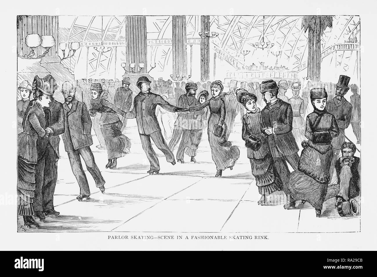 Patinage Parlour - Scène dans une patinoire à la mode gravure Victorienne, 1879 Banque D'Images