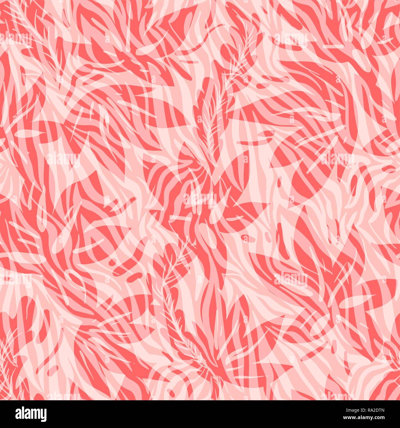 Seamless Vector background couleur corail. Des fleurs et des rayures zèbre motif ethnique. Illustration de Vecteur