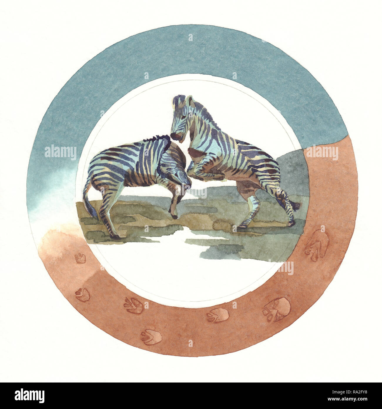 Peint à l'aquarelle sur un zèbre fond ronde multicolore Banque D'Images