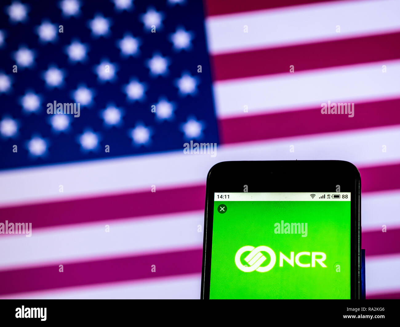 NCR Corporation logo de l'entreprise Automatisation vu affichée sur smart phone Banque D'Images