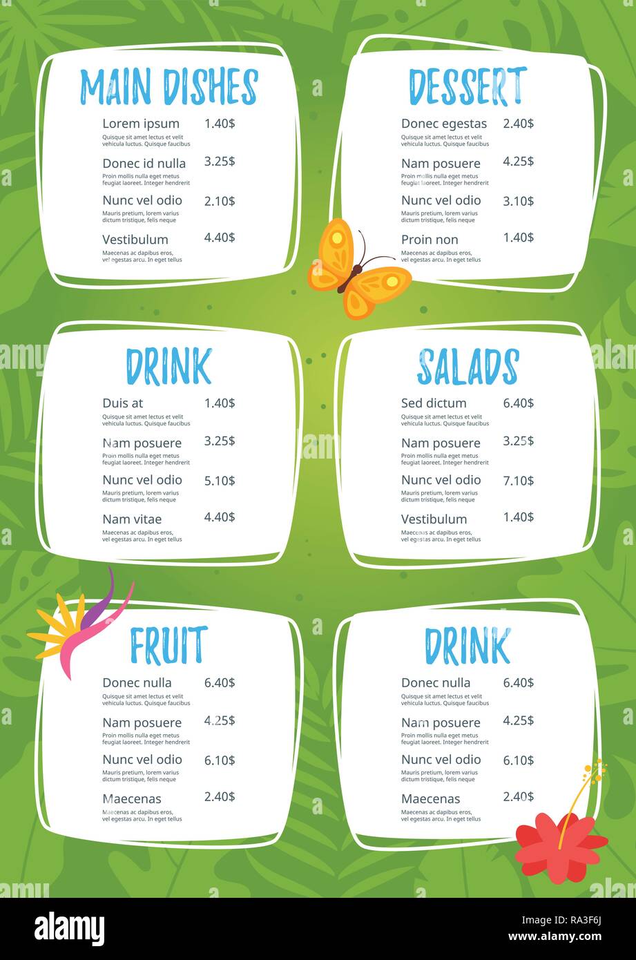 Aliments Pour Enfants Modele De Conception De Menu Sur Fond De Foret Tropicale Jungle Verte Image Vectorielle Stock Alamy