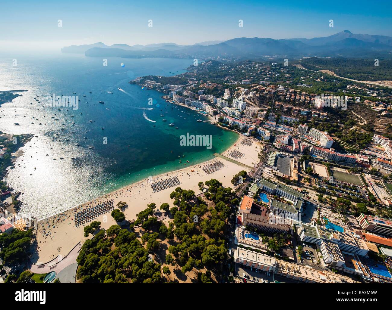 Vue aérienne, plage de Santa Ponsa, à Cala d'en Guixar, Majorque, Îles Baléares, Espagne Banque D'Images
