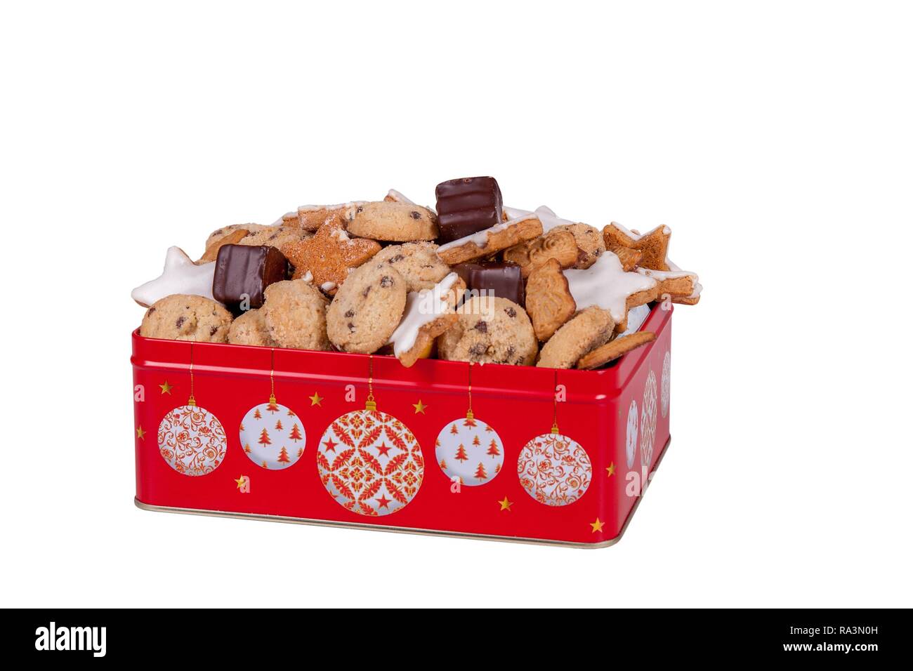 Biscuits de Noël dans une boîte rouge, dentelle, Allemagne Banque D'Images
