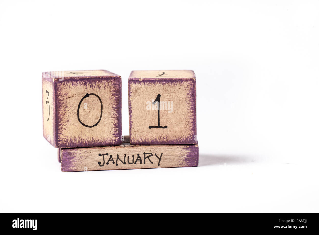 Bloc en bois coloré Calendrier Perpétuel montrant le 1er janvier Banque D'Images