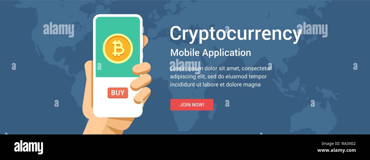 Télévision vecteur bannière pour transactions cryptocurrency application. Dans la main de téléphone mobile ou l'illustration pour web design Illustration de Vecteur