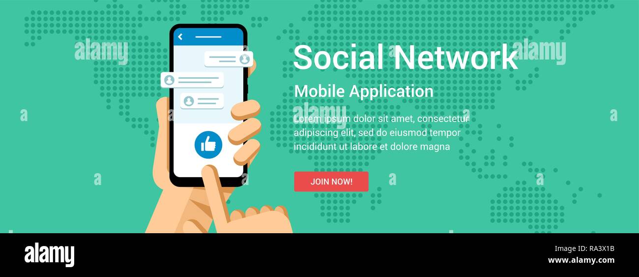 Télévision vecteur bannière pour les médias sociaux l'application réseau. Dans la main de téléphone mobile ou l'illustration pour web design Illustration de Vecteur