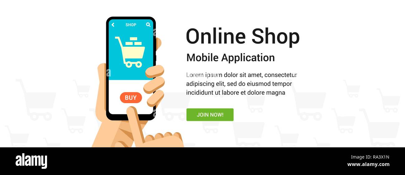 Télévision vecteur bannière pour online shop application. Dans la main de téléphone mobile ou l'illustration pour web design Illustration de Vecteur