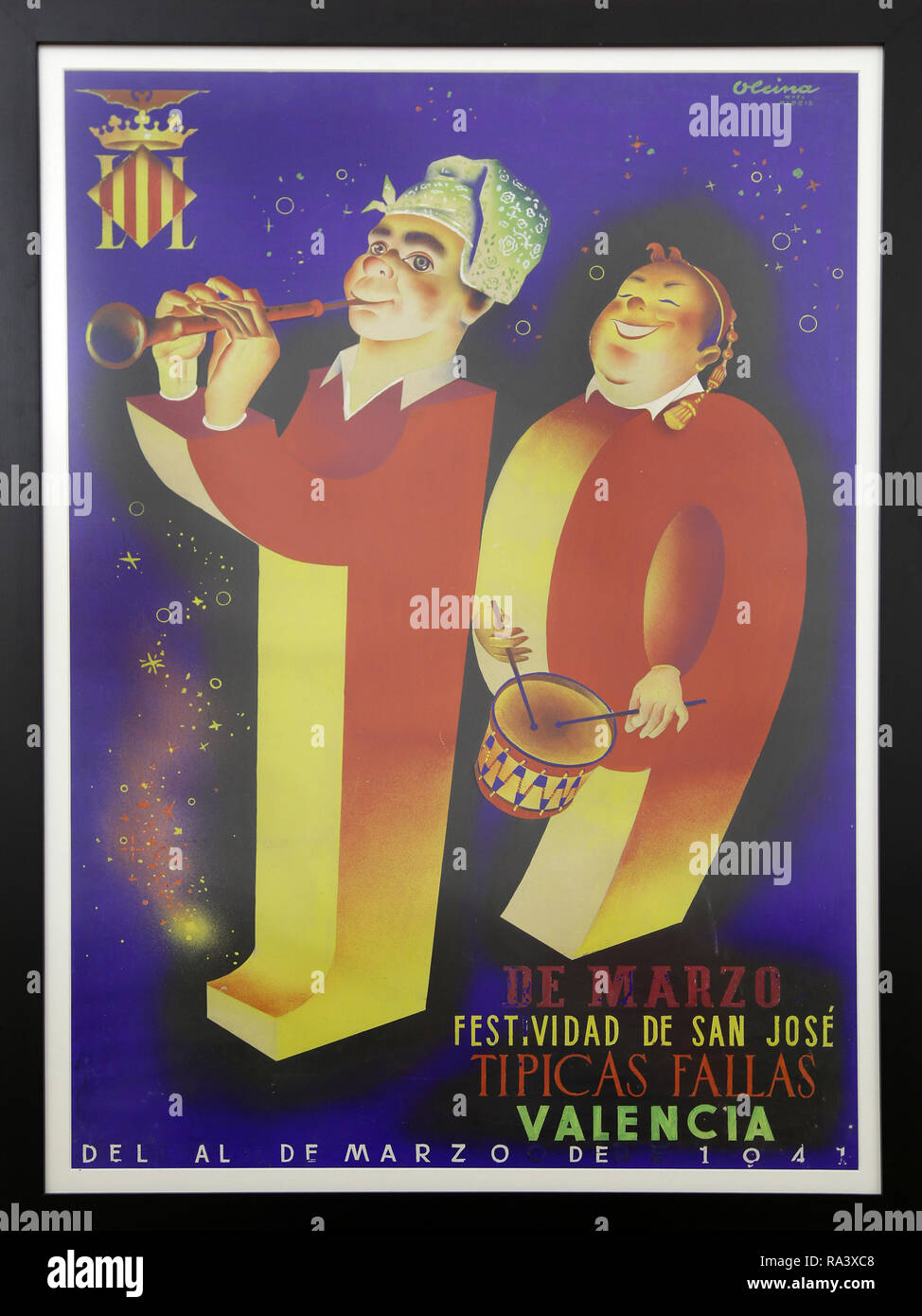 Affiche de fête de 1941 au musée Fallas à Valéncia.situé depuis 1971 au couvent de Saint Vincent Paul's Mission House.Spain.Ninots. Banque D'Images