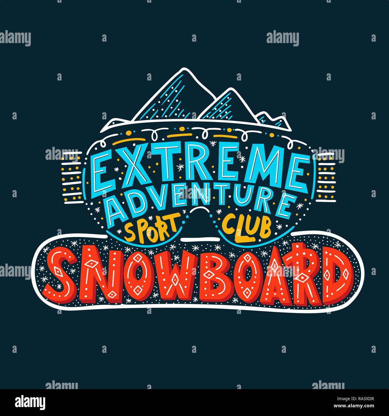 Club de Snowboard de l'affiche. Vector illustration d'aventure extrême. Concept pour le sport shirt , imprimer, tampon ou logo de l'équipement. Illustration de Vecteur