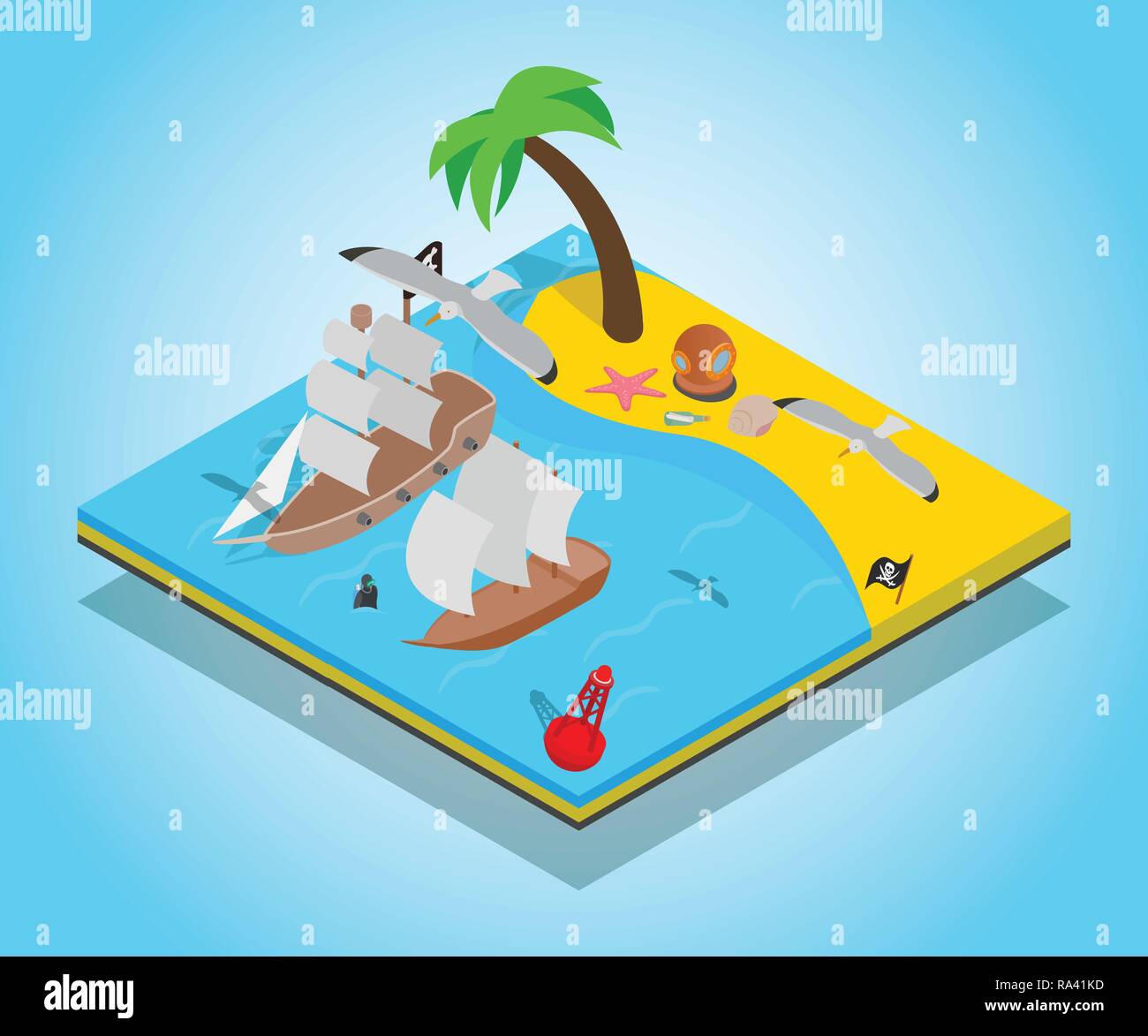 Plage de pirate bannière concept, style isométrique Illustration de Vecteur