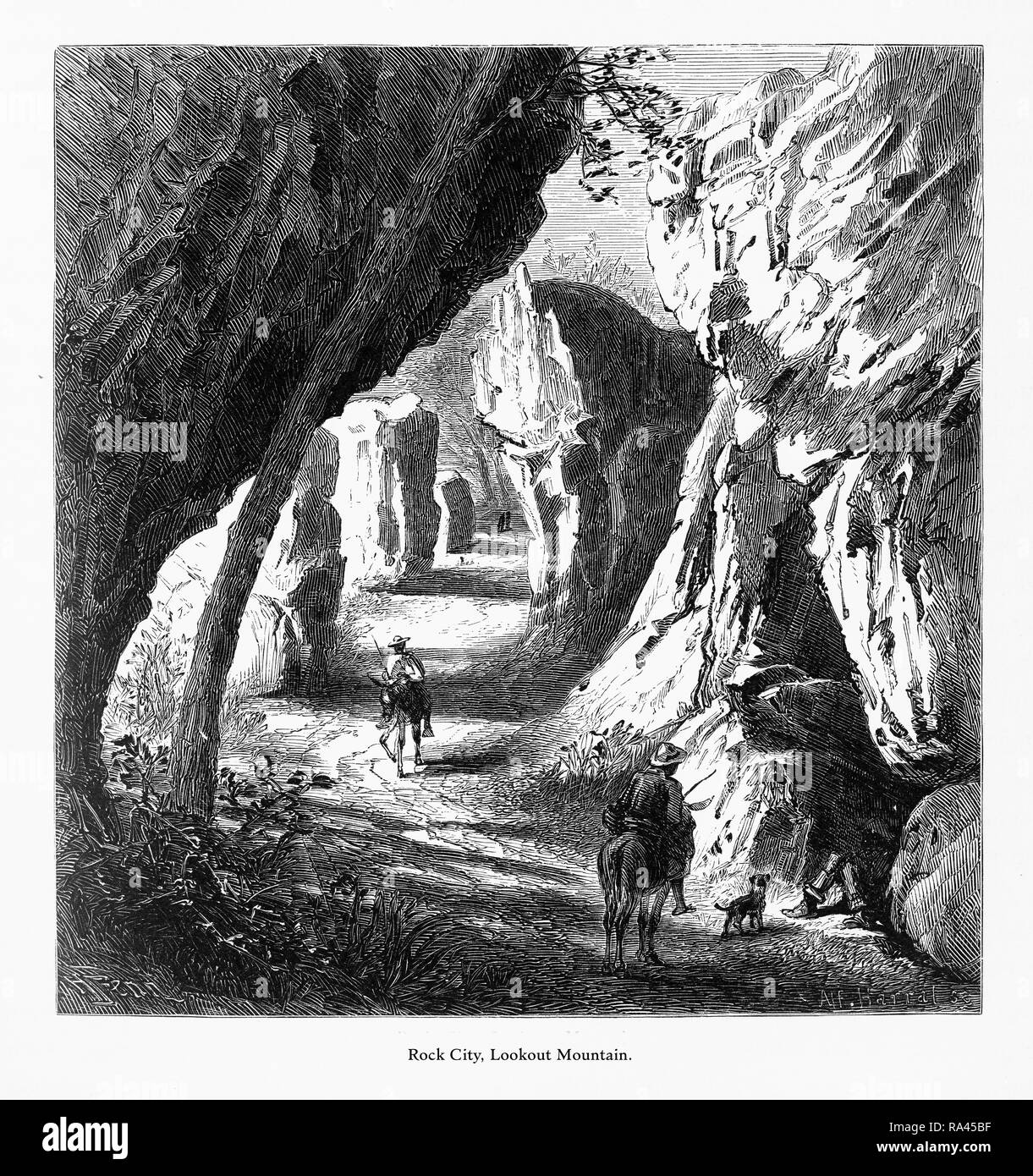 Rock City, Lookout Mountain, North Carolina, United States, American Victorian gravure, 1872 Banque D'Images