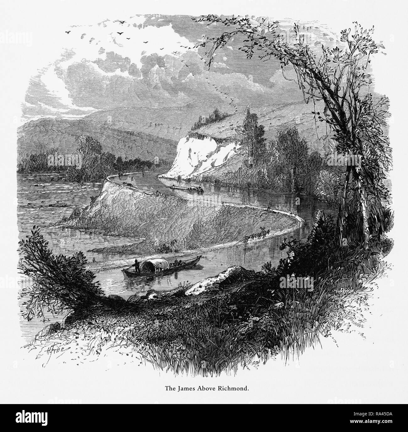 James River au-dessus de Richmond, Virginia, United States, American Victorian gravure, 1872 Banque D'Images