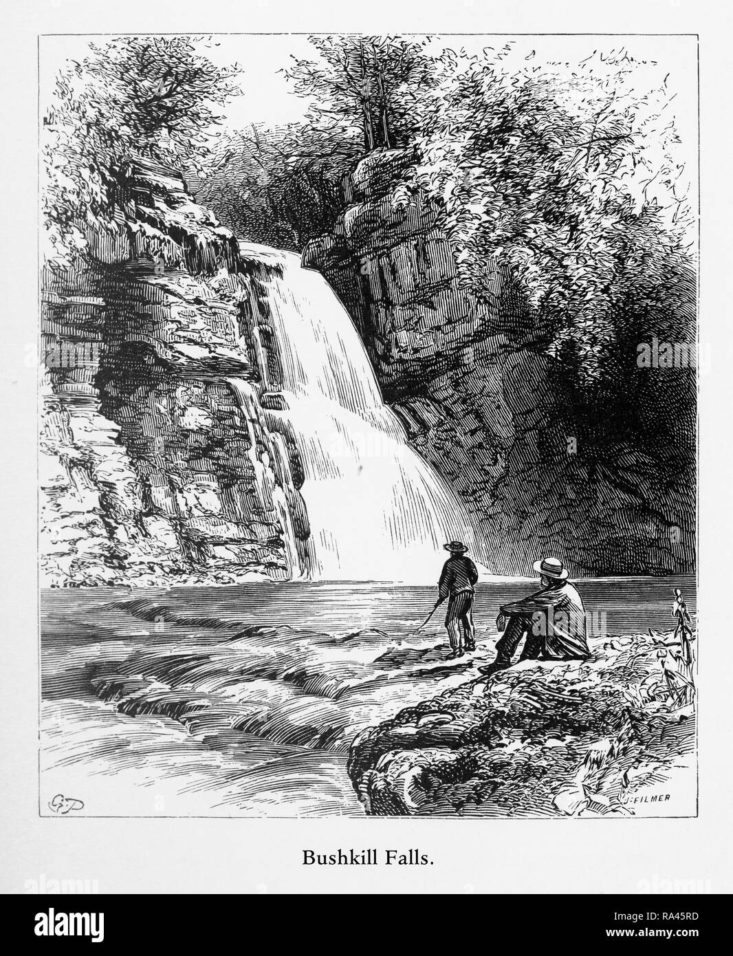 Chutes de Bushkill, Rivière Delaware Water Gap, Pennsylvania, United States, American Victorian gravure, 1872 Banque D'Images