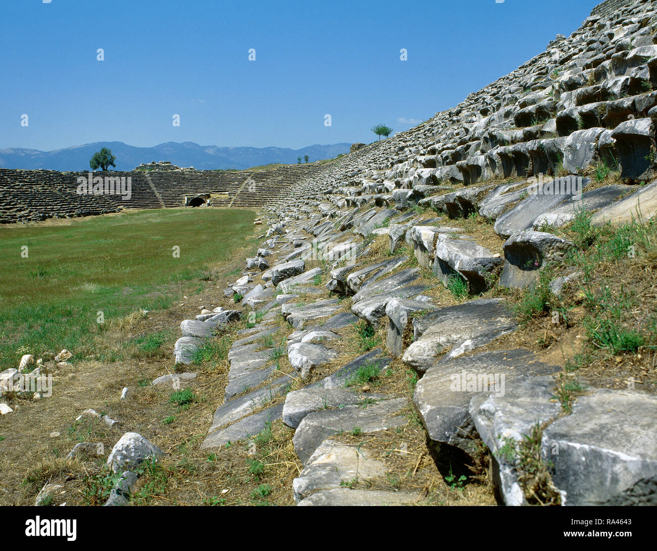 La Turquie. Aphrodisias. L'ancienne ville grecque classique. Le stade. Il a été construits à la fin 1er siècle AD. Initialement conçu pour des concours athlétiques. Banque D'Images