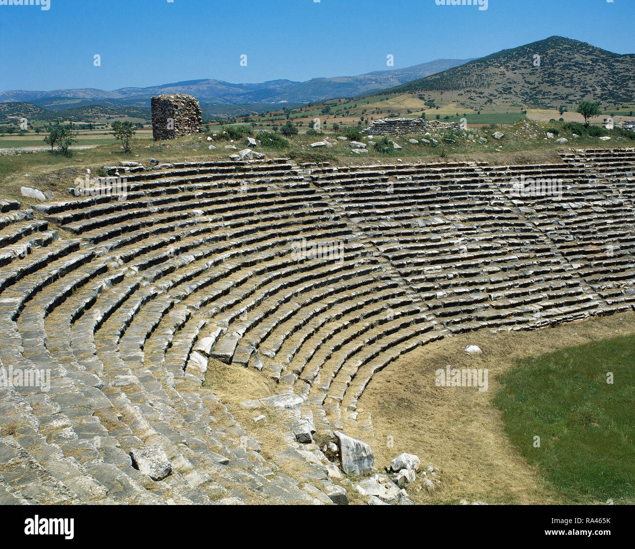La Turquie. Aphrodisias. L'ancienne ville grecque classique. Le stade. Il a été construits à la fin 1er siècle AD. Initialement conçu pour des concours athlétiques. Des détails architecturaux de l'ouest. Banque D'Images