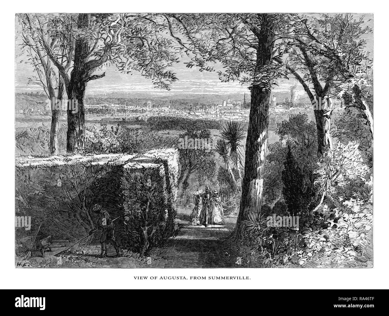 Voir d'Augusta (Géorgie), de Midland, États-Unis, American Victorian gravure, 1872 Banque D'Images