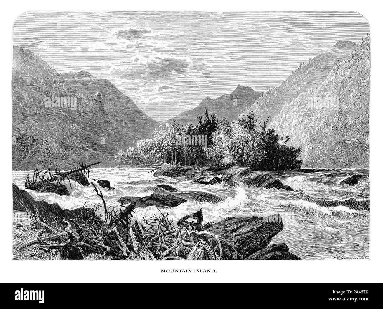 L'île de la montagne française, Large River, North Carolina, United States, American Victorian gravure, 1872 Banque D'Images