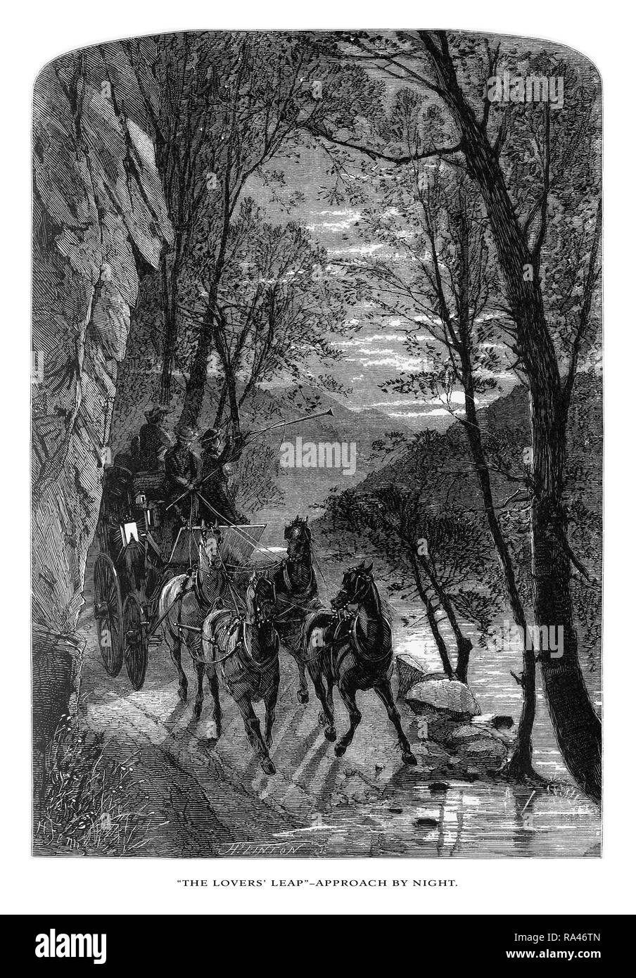 Lovers Leap, French Broad River, North Carolina, United States, American Victorian gravure, 1872 Banque D'Images