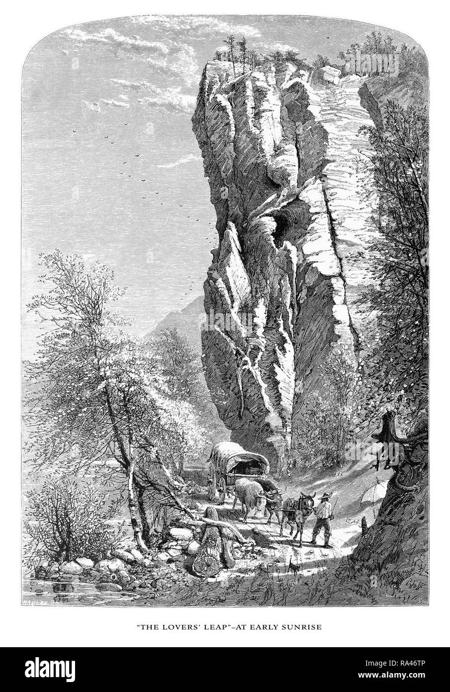 Lovers Leap, French Broad River, North Carolina, United States, American Victorian gravure, 1872 Banque D'Images