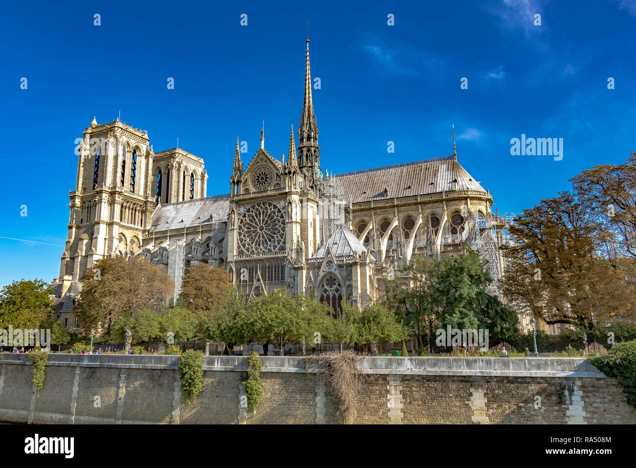 Notre-Dame de Paris, également connu sous le nom de la Cathédrale Notre Dame une cité médiévale cathédrale catholique sur l'Île de la Cité dans le quatrième arrondissement de Paris Banque D'Images