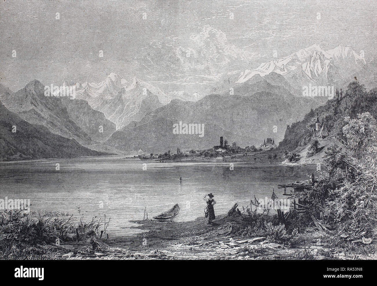 L'amélioration de la reproduction numérique, le lac de Zell, près de Salzbourg, Autriche, Zell am See, Salzburg, Österreich, à partir d'un tirage original de l'année 1865, 19e siècle, Banque D'Images
