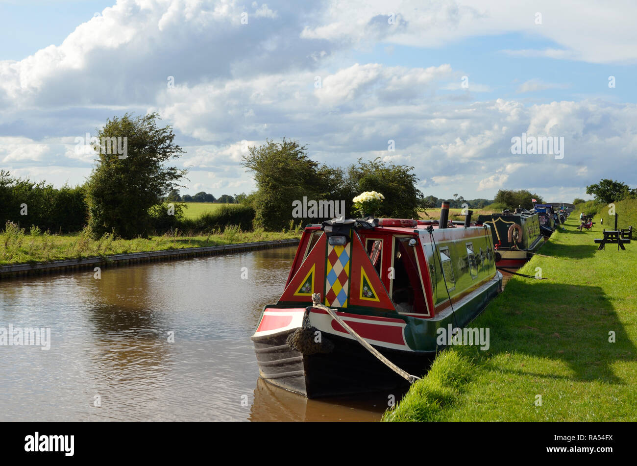 Bateaux étroits, Amarrés sur le Shropshire Union Canal, Staffordshire, Angleterre, Royaume-Uni Royaume-Uni. Banque D'Images