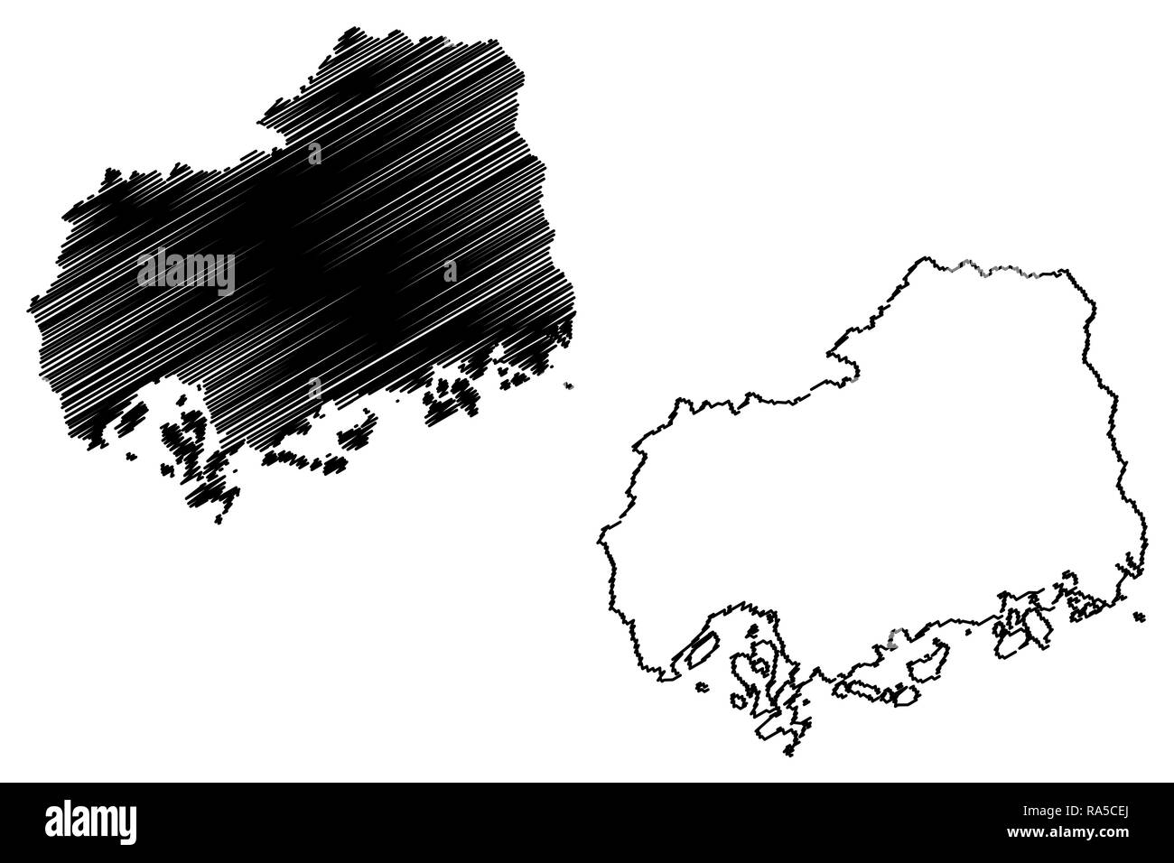 Préfecture de Hiroshima (divisions administratives du Japon, préfectures du Japon) map vector illustration, croquis gribouillis d'Hiroshima site Illustration de Vecteur