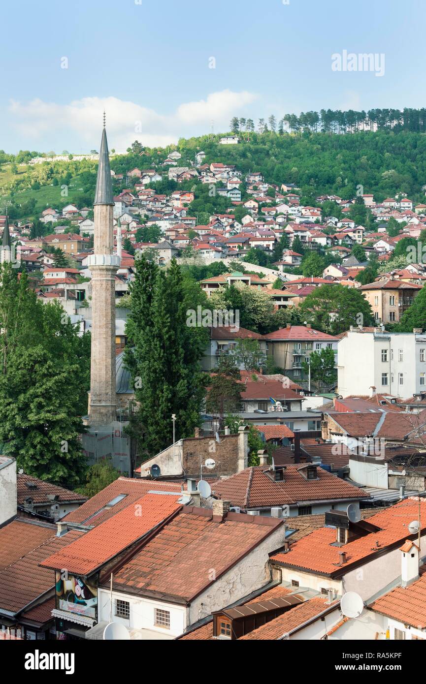 Mosquée Bascarsija, Minaret, Sarajevo, Bosnie et Herzégovine Banque D'Images
