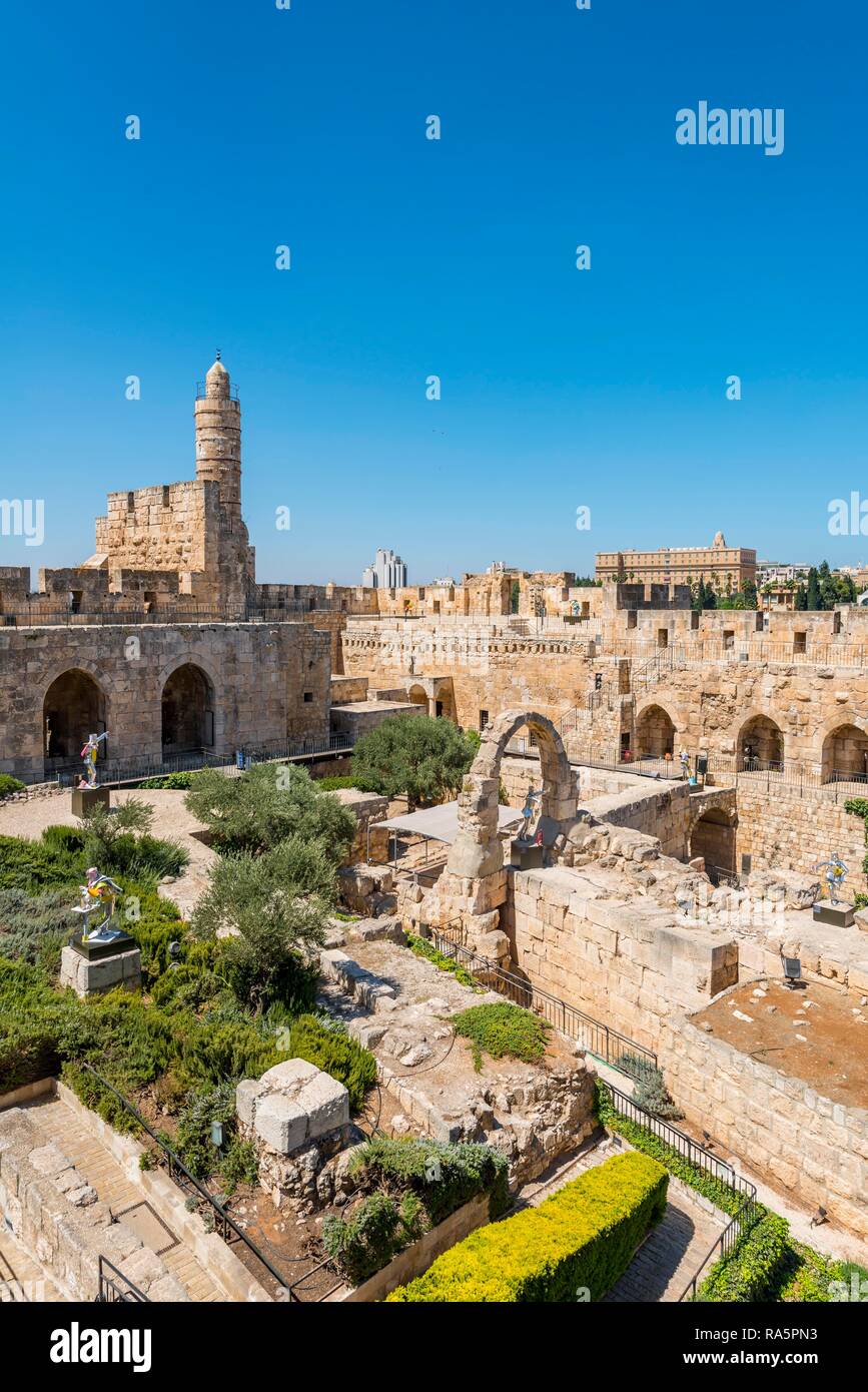 Ruines d'une citadelle, la citadelle de David, Tour de David, l'ancien mur de la ville, Jérusalem, Israël Banque D'Images