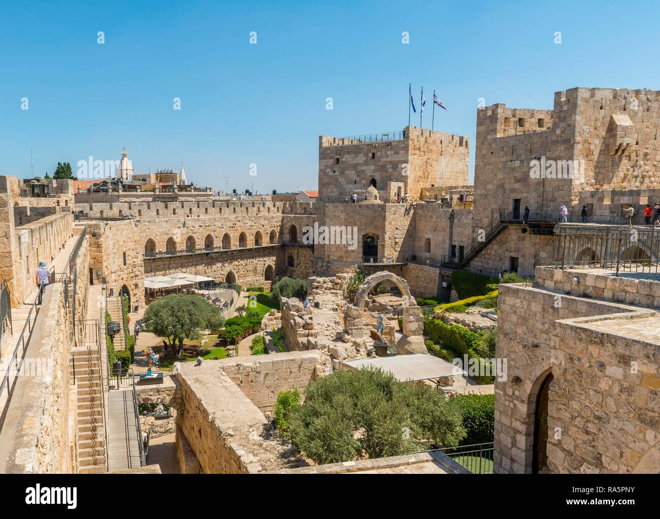 Ruines d'une citadelle, la citadelle de David, Tour de David, l'ancien mur de la ville, Jérusalem, Israël Banque D'Images